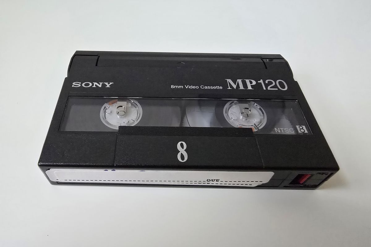 A Sony Video8 cassette with the 8 logo on the label